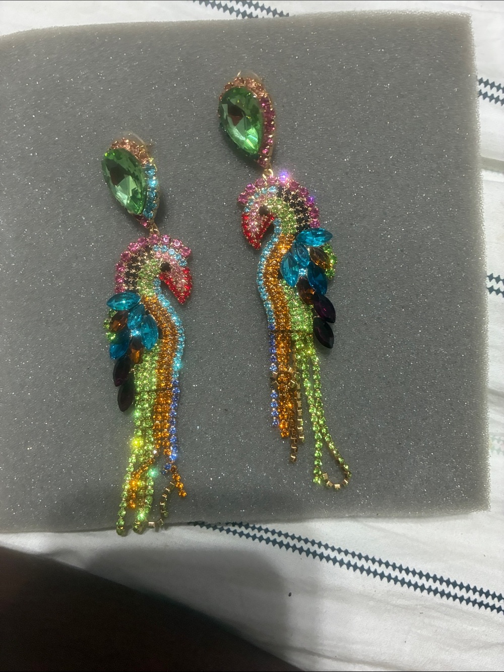 Multicolor Crystal Parrot Dangle Earrings - Vibrant Rainbow Drop